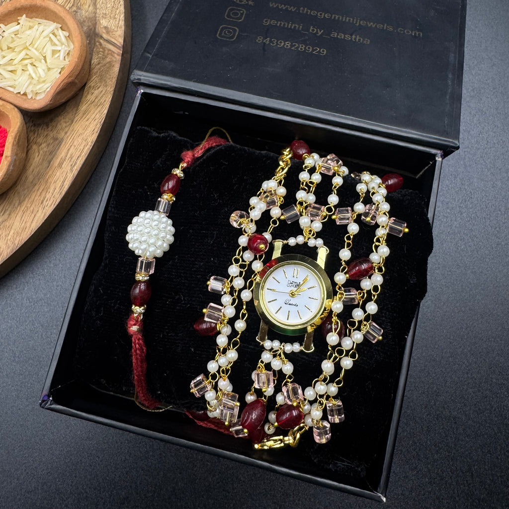 Two-way Wrap Around Watch - Red and Rakhi Combo