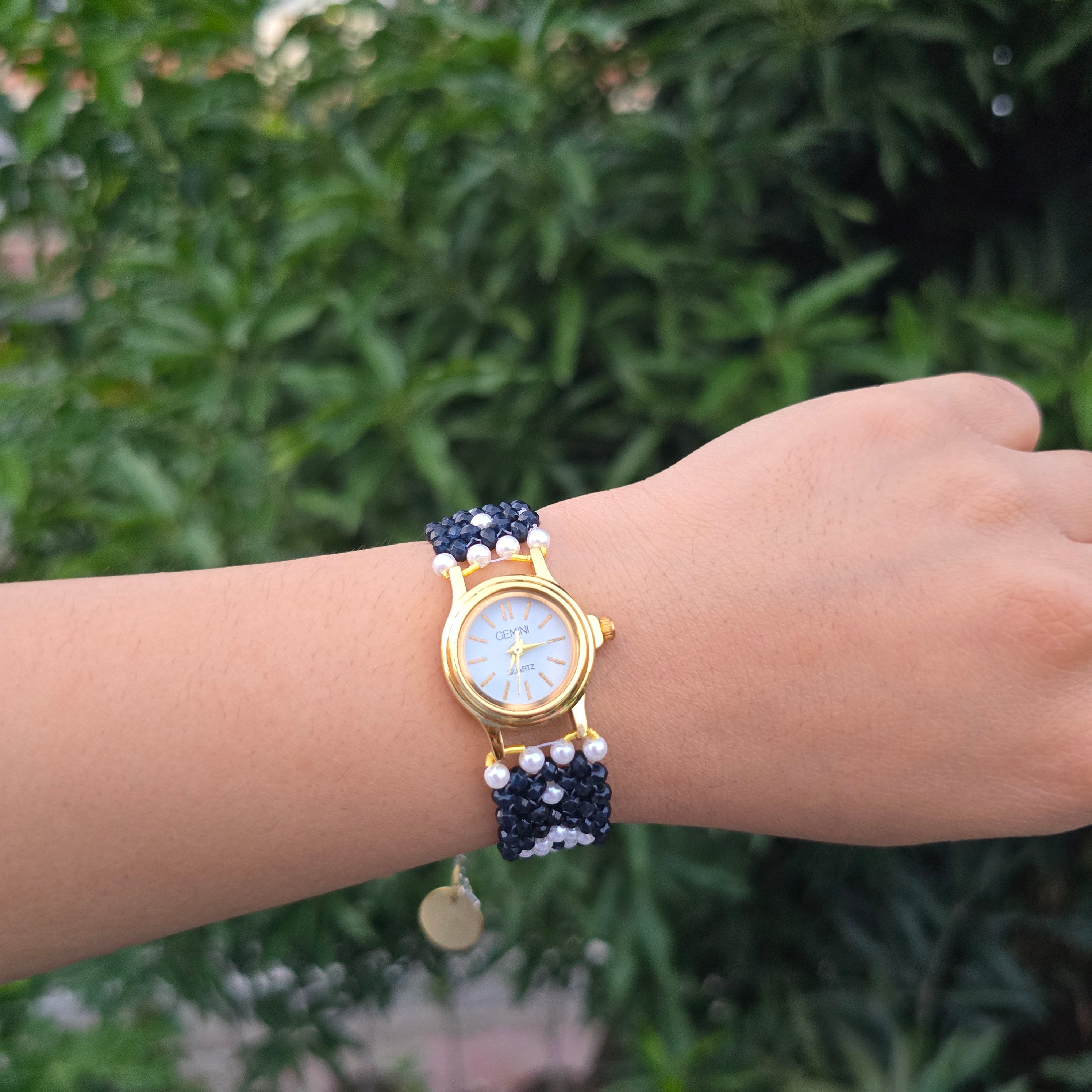 Black and White Beaded Watch