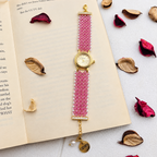 Pink Beaded Watch with Pearls