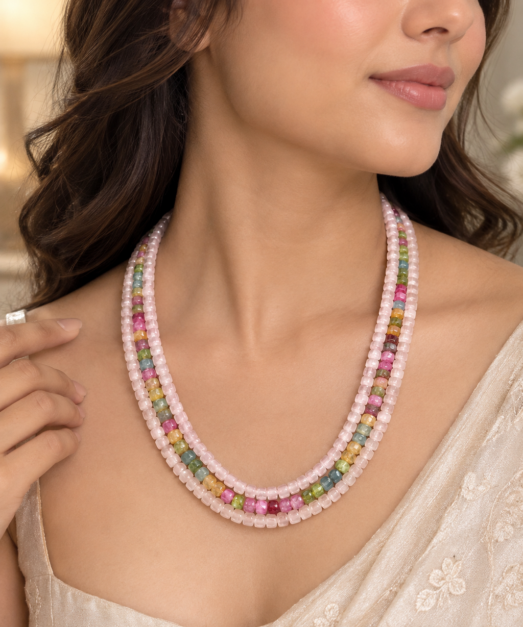 Semi-precious Stones Triple Layered Necklace