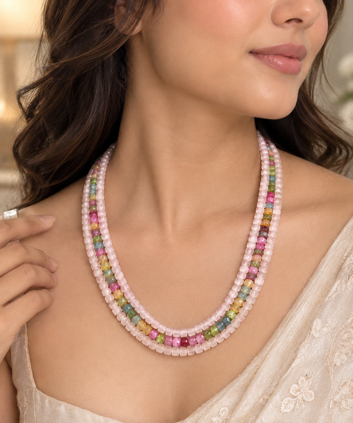 Semi-precious Stones Triple Layered Necklace