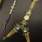 Meena Kundan Haathphool Watch Rakhi Combo