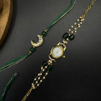 Green White Watch and Rakhi Combo