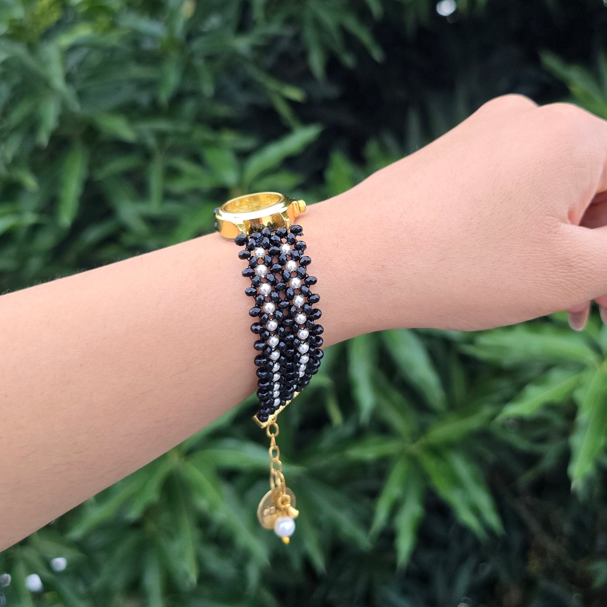 Black and White Beaded Watch