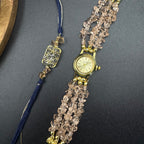 Pink Uncut Stones Watch and Rakhi Combo