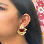 Pearl Studs With Semi-precious Stone