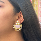 Pearl Studs With Semi-precious Stone