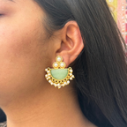 Pearl Studs With Semi-precious Stone