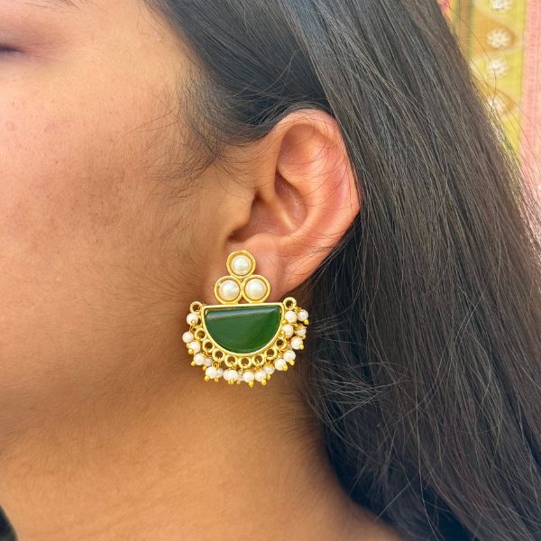 Pearl Studs With Semi-precious Stone