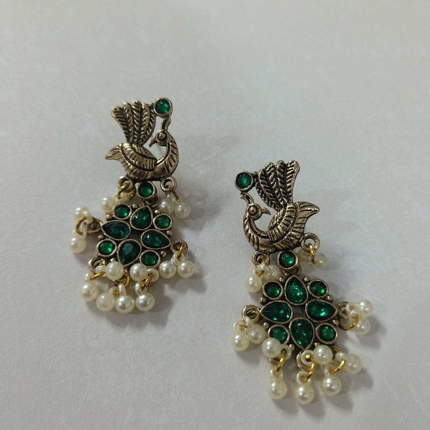 Peacock Earrings With Pearl Drops