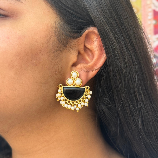 Pearl Studs With Semi-precious Stone