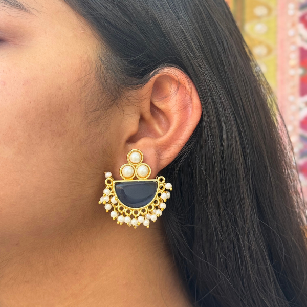 Pearl Studs With Semi-precious Stone