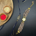 Pink Uncut Stones Watch and Rakhi Combo