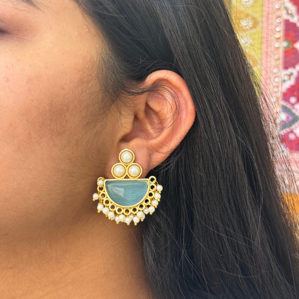 Pearl Studs With Semi-precious Stone