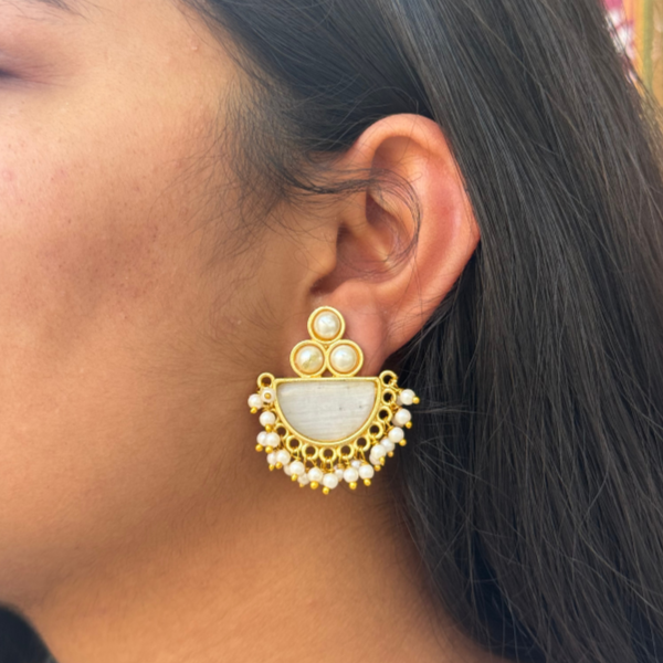 Pearl Studs With Semi-precious Stone