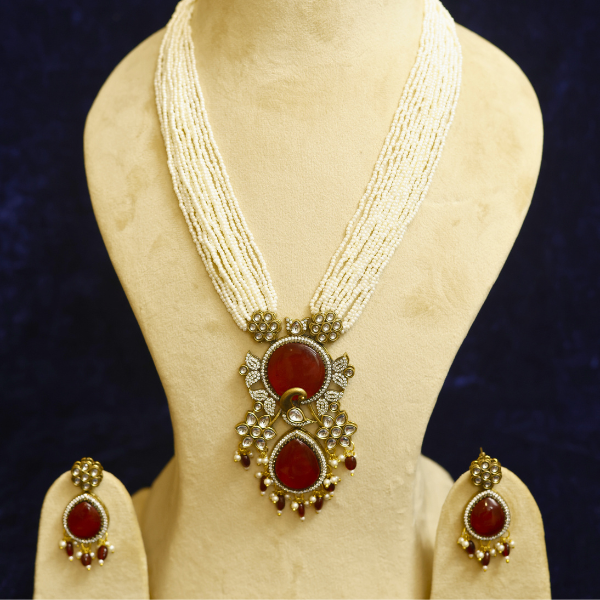 Mayur Rani Necklace Set - Red
