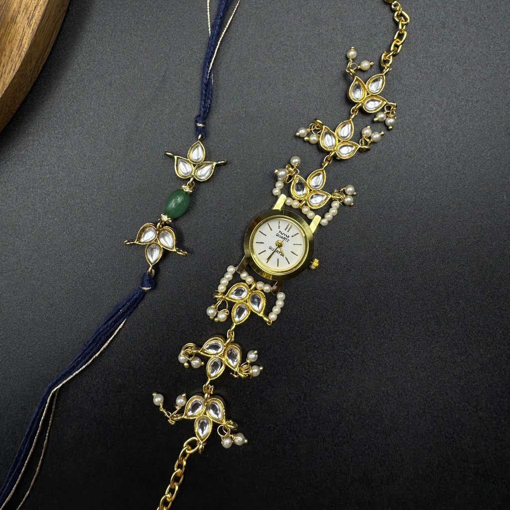 Saanjh Kundan Watch and Rakhi Combo