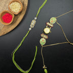 Green Pink Meena Kundan Watch and Rakhi Combo