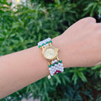 Red and Green Floral Pearl Beaded Watch