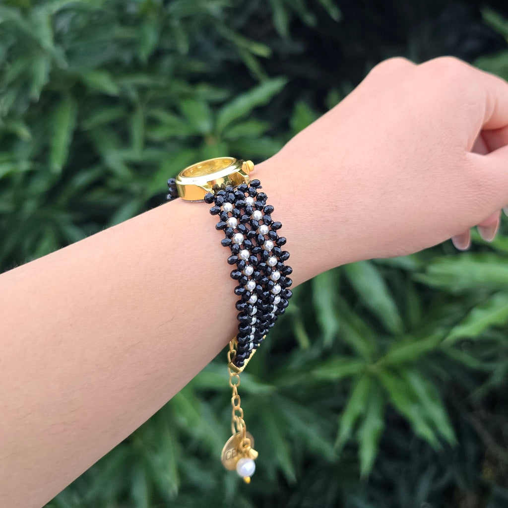 Black and White Beaded Watch