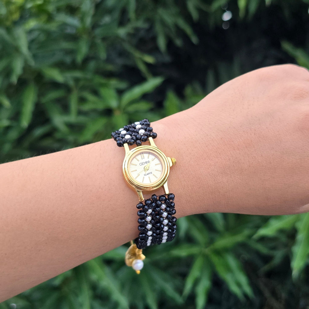 Black and White Beaded Watch