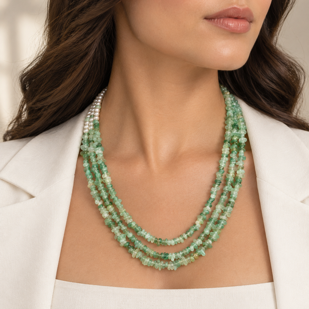 Uncut Aventurine and Pearls Necklace