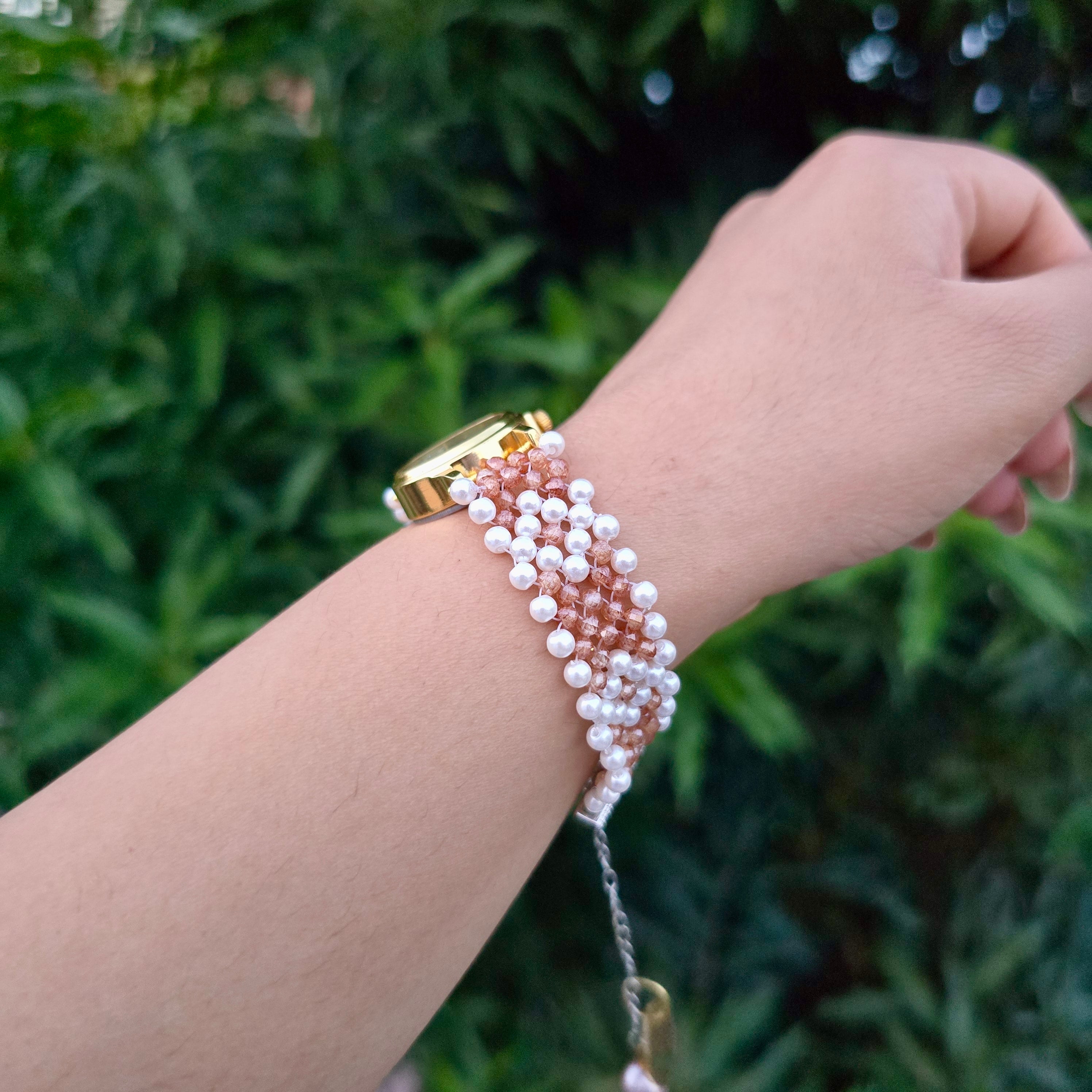 Brown and Pearl Beaded Watch