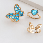 Butterfly Crystal Rings Stack {Set of 3}