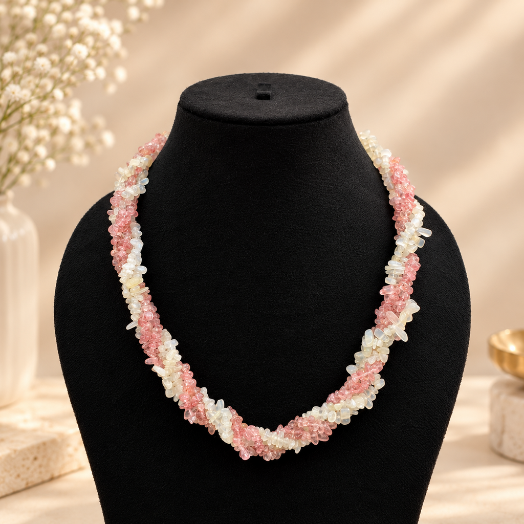 Uncut Semi-precious Stones Twisted Necklace