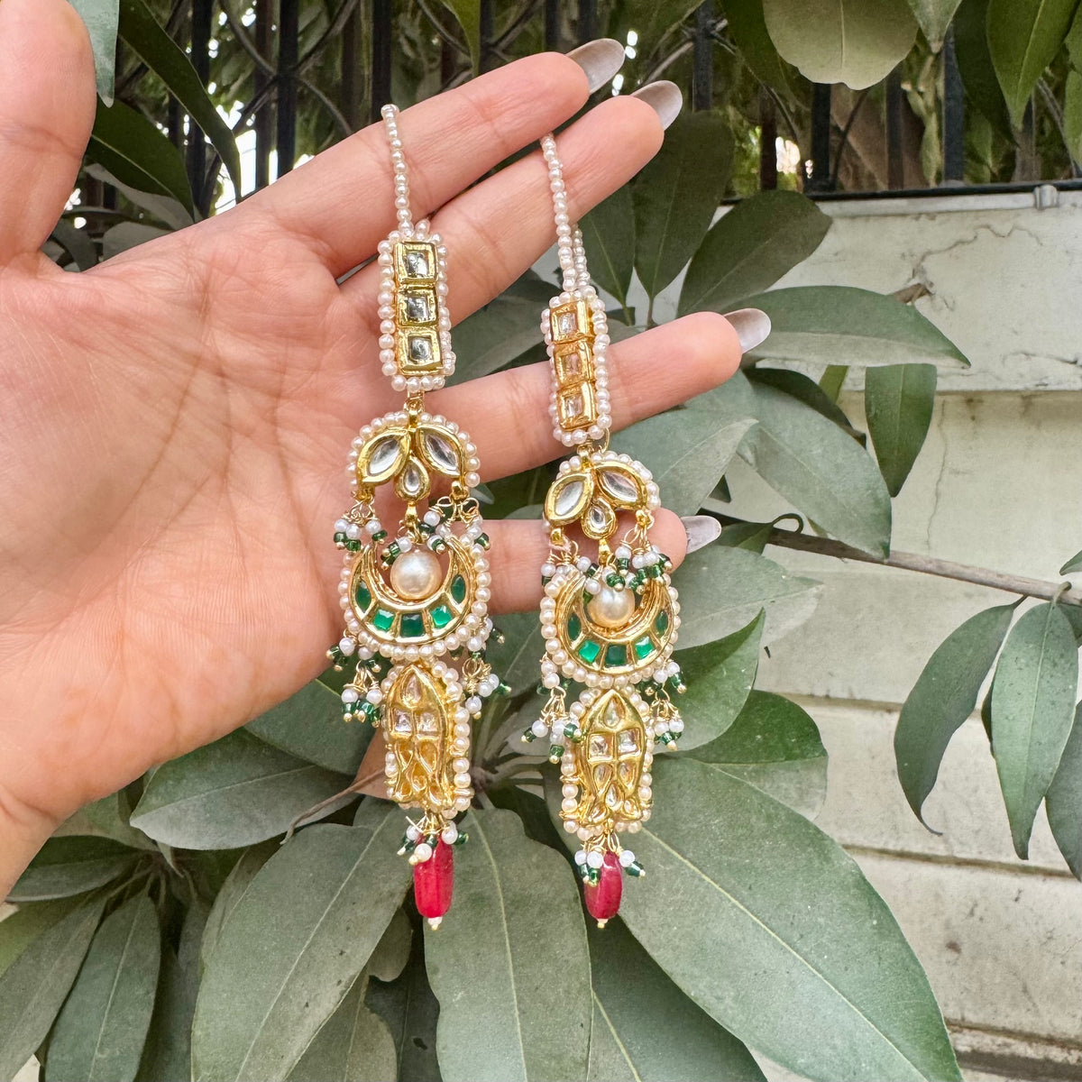 Jadau Kundan Earrings with ear chain