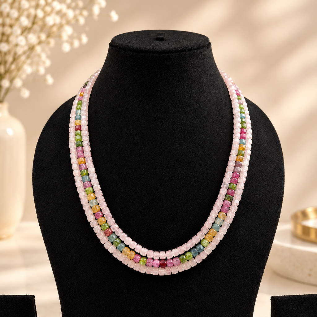 Semi-precious Stones Triple Layered Necklace