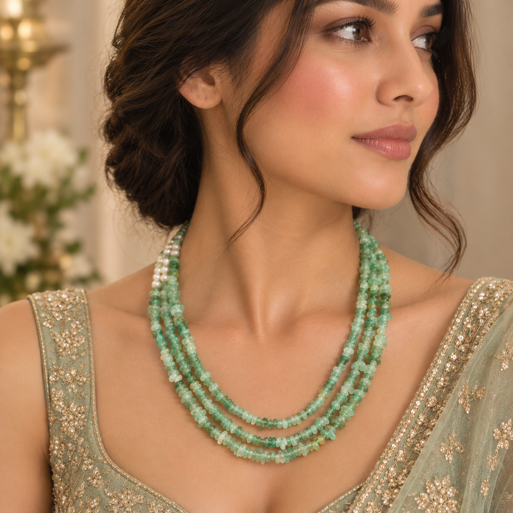 Uncut Aventurine and Pearls Necklace