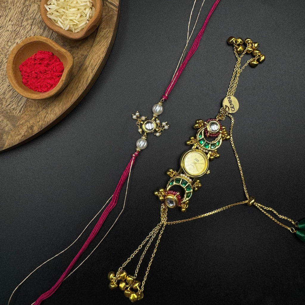 Kashmiri Kundan Watch and Rakhi Combo