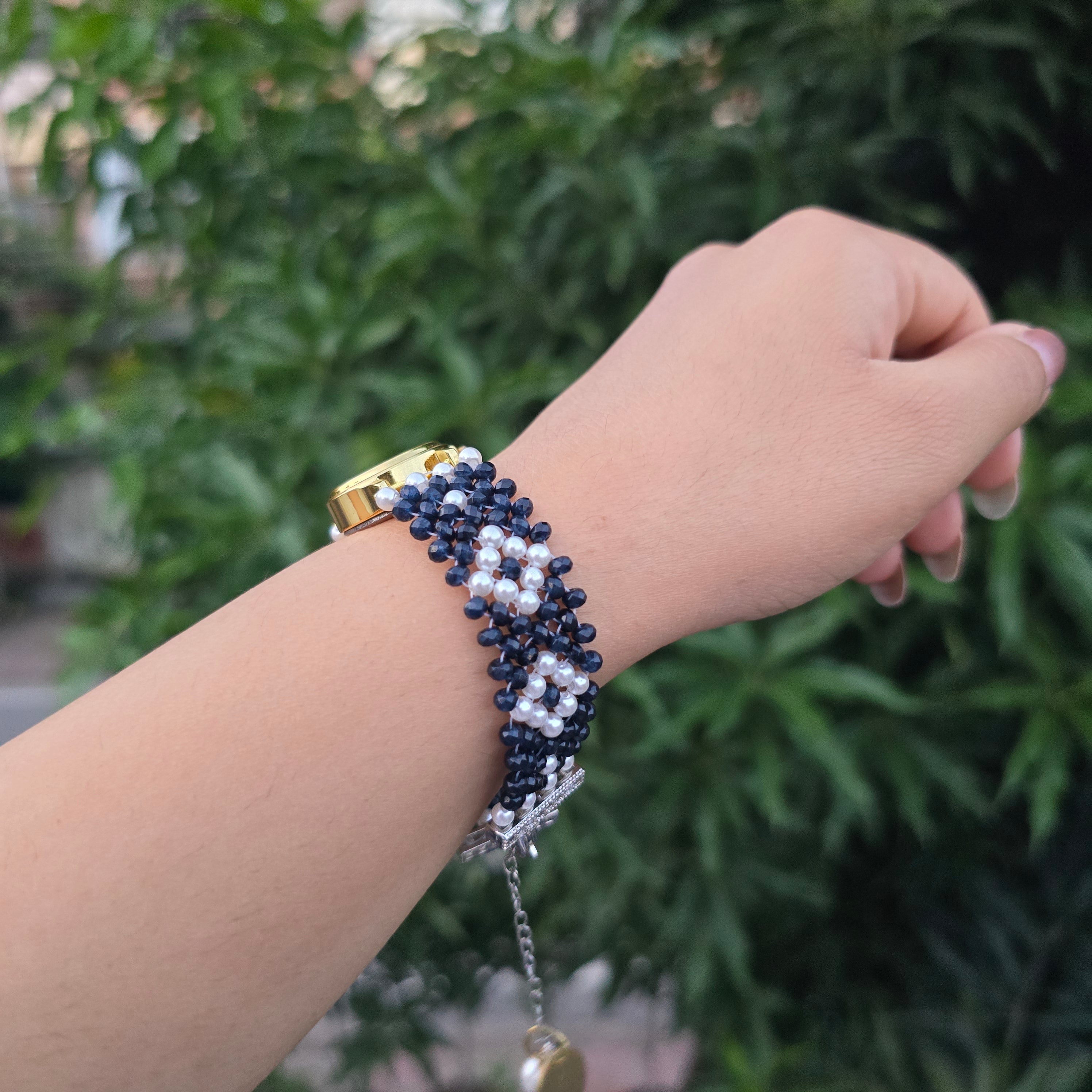Black and White Beaded Watch