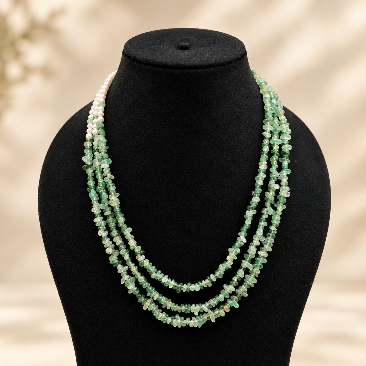 Uncut Aventurine and Pearls Necklace