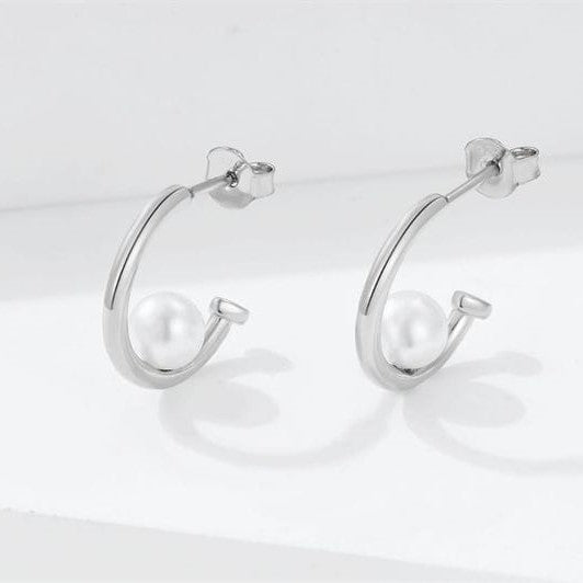 Sterling Silver hoops with pearls