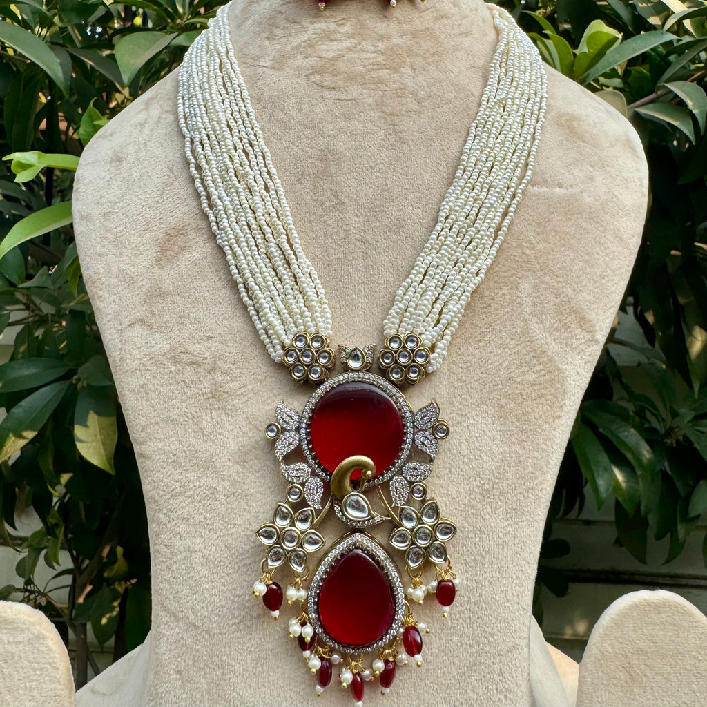 Mayur Rani Necklace Set - Red