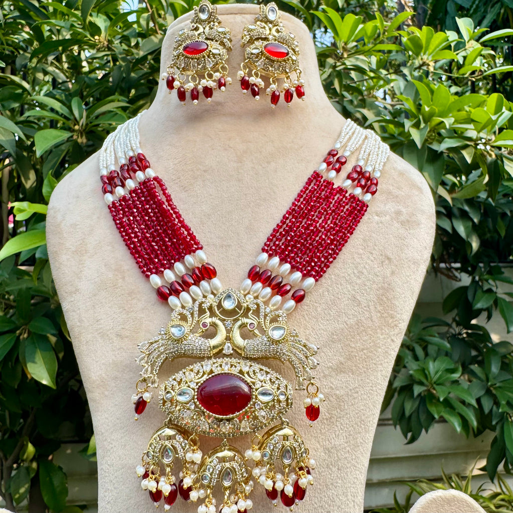 Mor Leela Necklace Set - Red