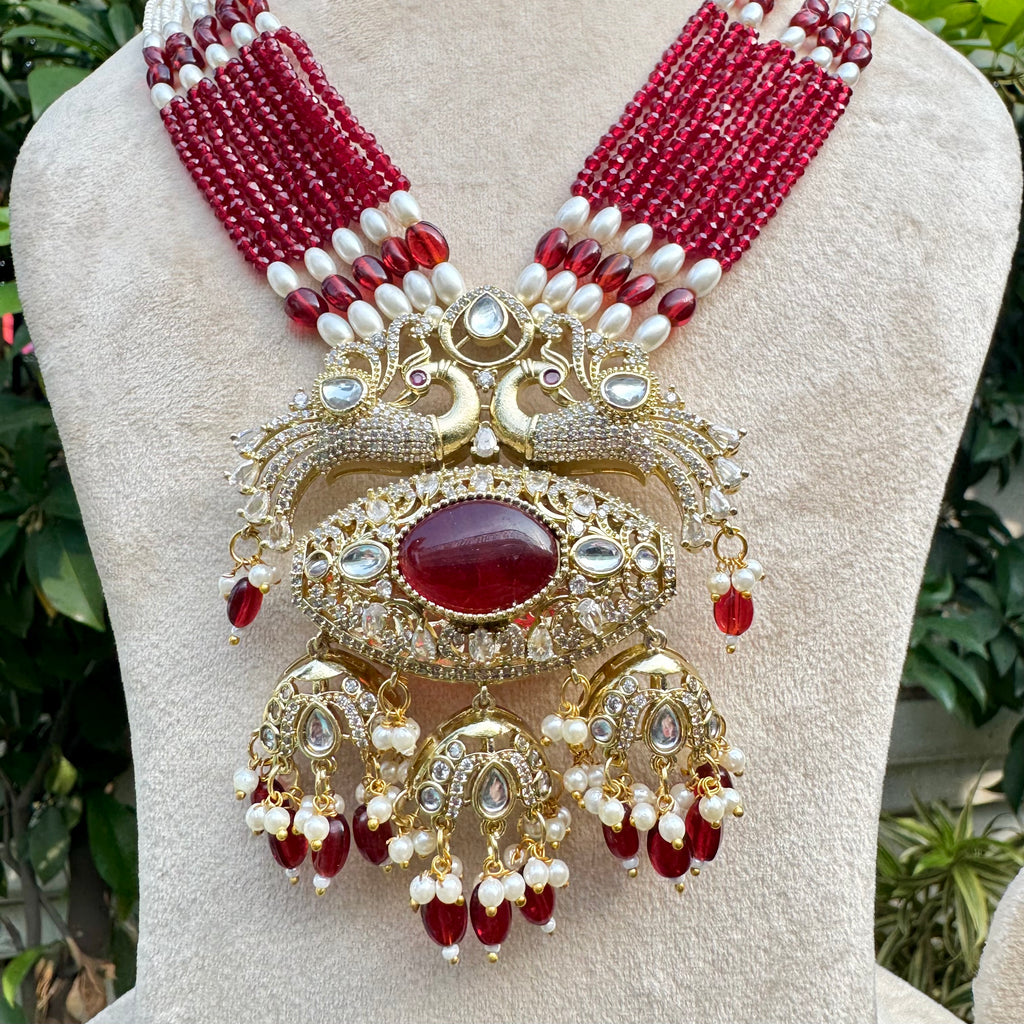 Mor Leela Necklace Set - Red