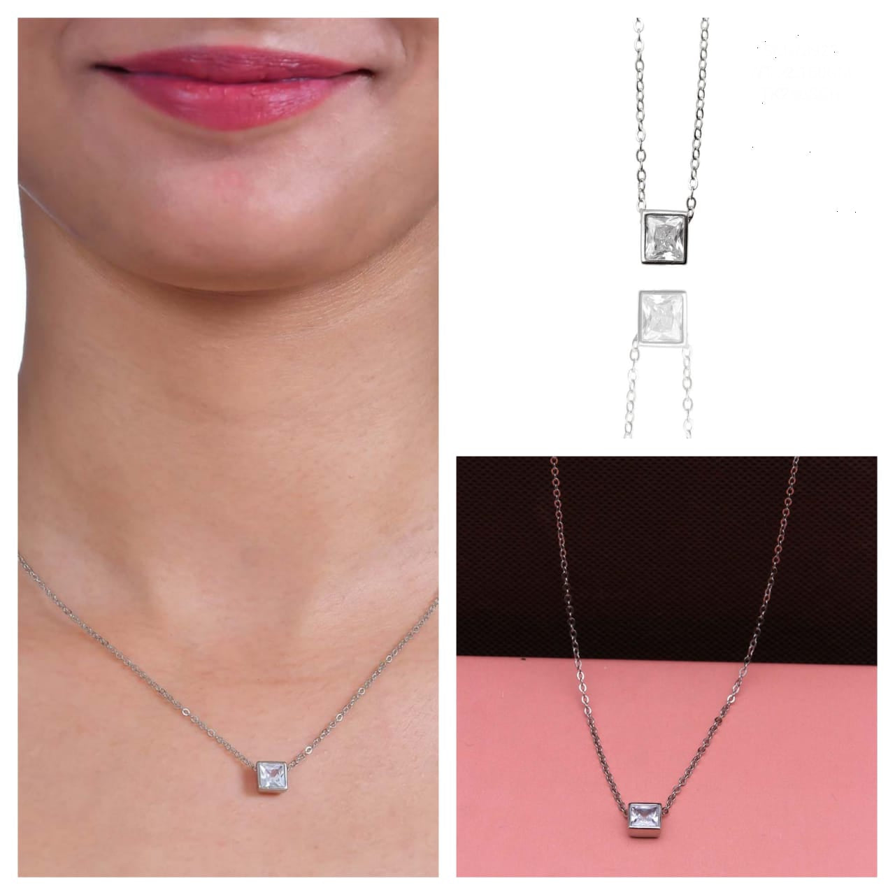 Square CZ Silver Necklace