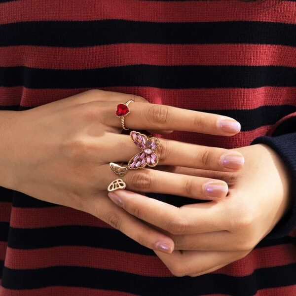 Butterfly Crystal Rings Stack