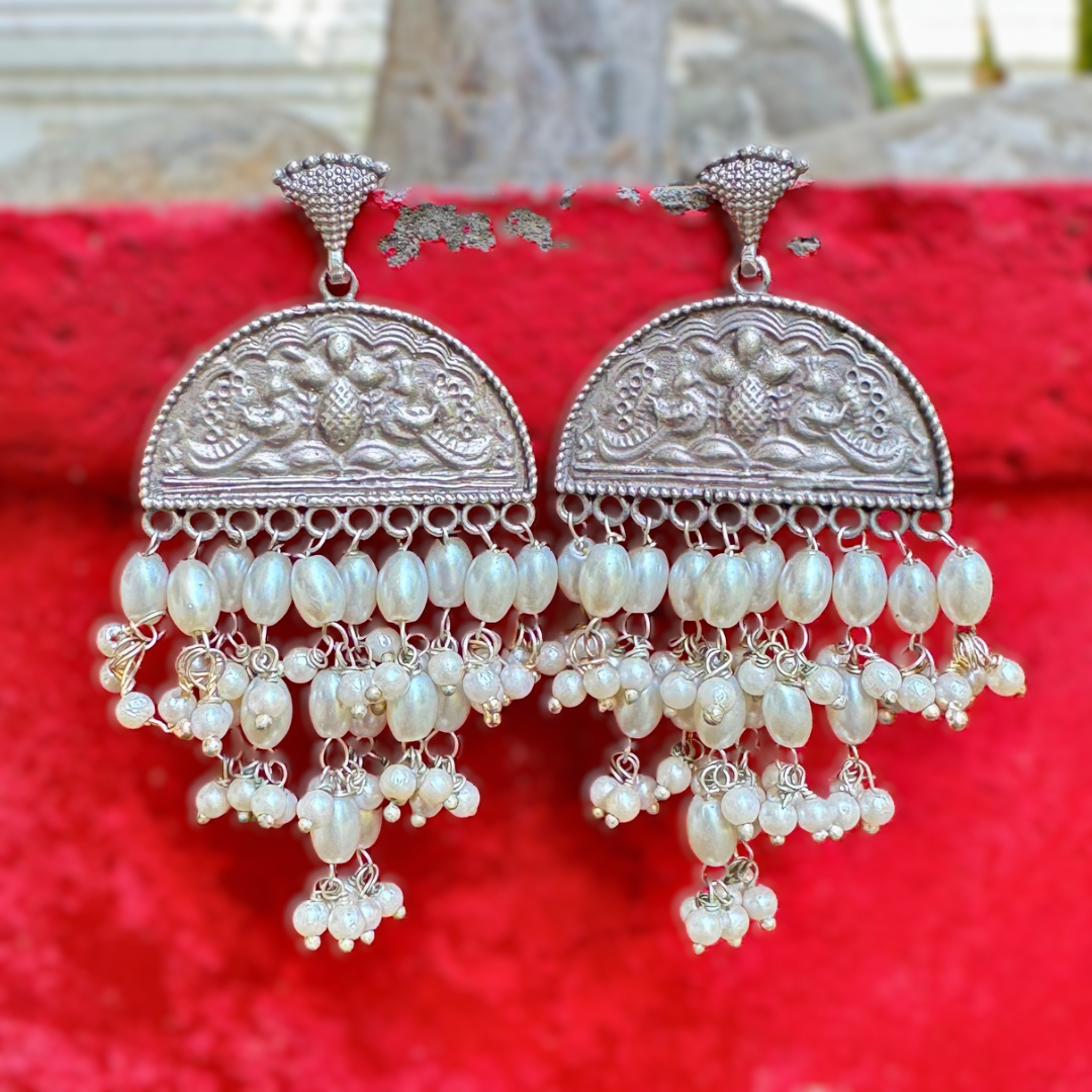 Silver Earrings With Pearl Hangings