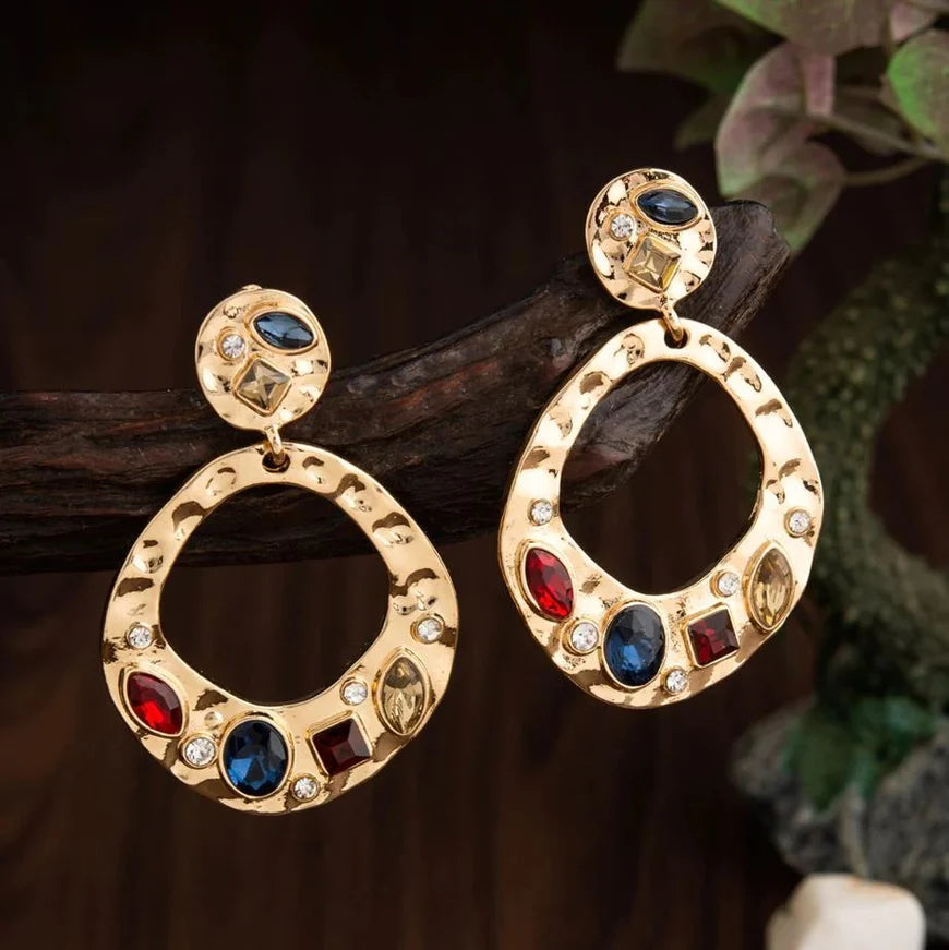 Multicolor Gold Statement Earrings